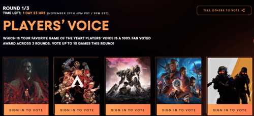 TGA玩家之声奖投票开启：《星空》《博德之门3》《心灵杀手2》等在列